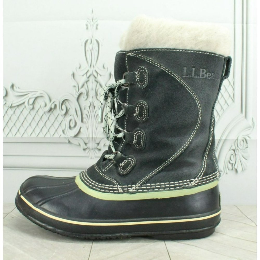 LL Bean Black Suede Removable Lining Insulated Duck Boots Size 6 M